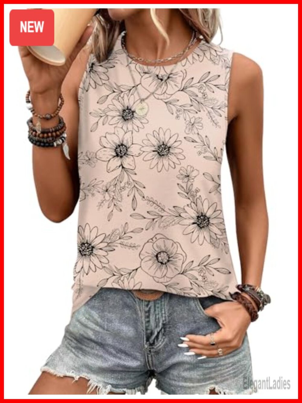 Sampeel Eyelet Tank Top Loose Sleeveless Crewneck Casual Summer